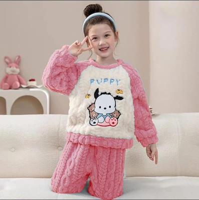 Cut Style Clothing Boys & Girls Embroidered Pink Top & Pyjama Set
