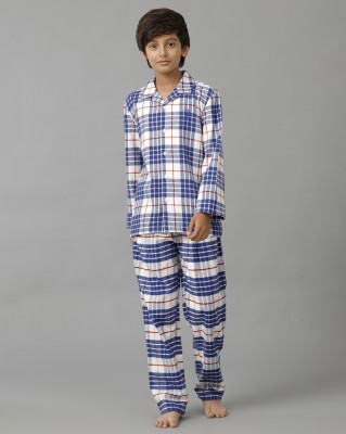 Under Fourteen Only Boys Checkered Multicolor Night Suit Set