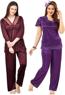 PHALIN Women Solid Multicolor Top & Pyjama Set