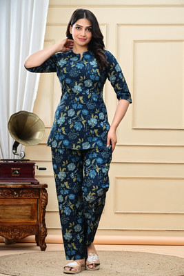 DIVAANA Women Printed Dark Blue Night Suit Set