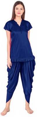 mysie Women Solid Dark Blue Night Suit Set
