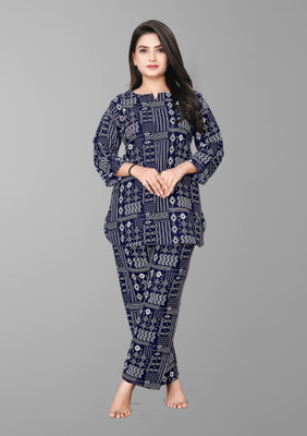 The Orange Shopee Women Printed Blue Night Suit Set