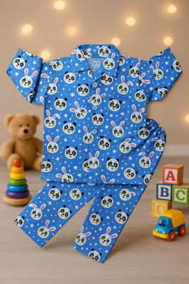 SAHU TRENDZ Baby Boys & Baby Girls Printed Blue Night Suit Set