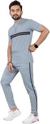 BALUDAENTEPRISE Men Solid Grey Night Suit Set