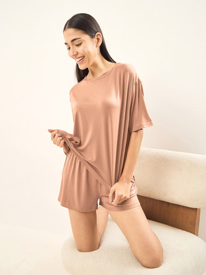SWEET DREAMS Women Solid Brown Top & Shorts Set