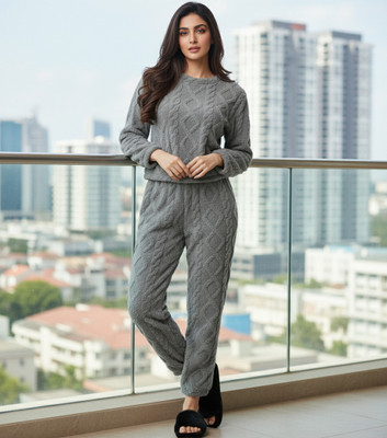 SKG Women Self Design Grey Night Suit Set