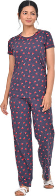 Digsel Cool Cotton Women Printed Grey Top & Pyjama Set
