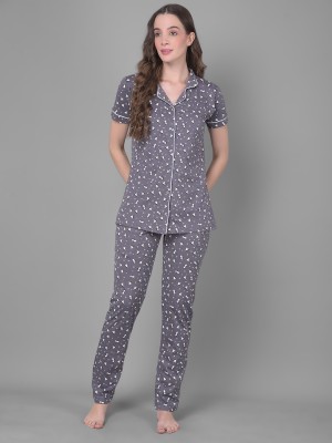 Dollar Missy Women Printed Grey Shirt & Pyjama set