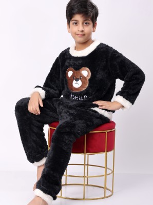 Lugo Boys & Girls Solid Black Night Suit Set