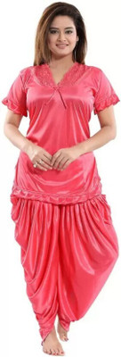Subhaschandra Women Self Design Pink Night Suit Set