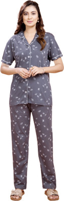 Presta Women Printed Grey Night Suit Set