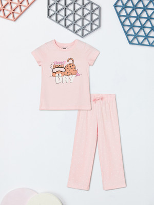 MAX Girls Printed Pink Night Suit Set