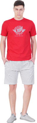 GOKUL FASHION Men Self Design Red Top & Shorts Set