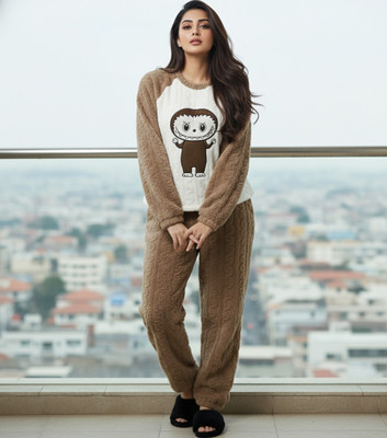 BLUELOCK Women Self Design Grey Night Suit Set