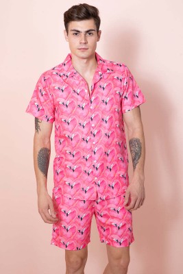 Snitch Men Printed Pink Top & Shorts Set