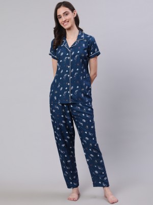 Light Daisy Women Printed Blue Shirt & Pyjama set