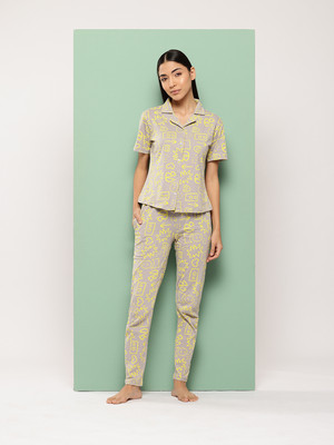 Leading Lady Women Printed Grey Night Suit Set