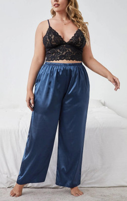 Boosah Women Solid Blue Top & Pyjama Set