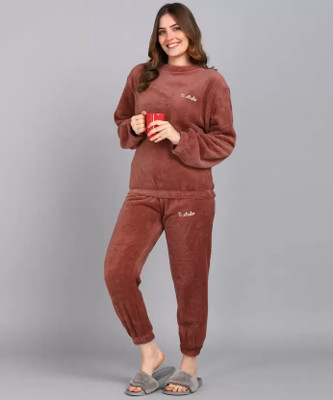 Reha Fashion Women Solid Red Night Suit Set