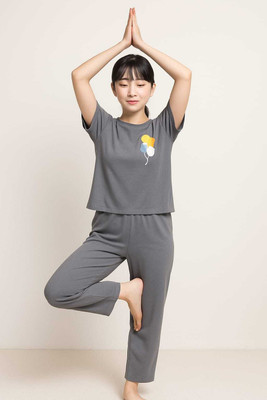 HouseOfCommon Women Self Design Grey Top & Pyjama Set