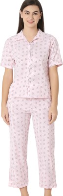 JULIET Women Printed Pink Shirt & Pyjama set