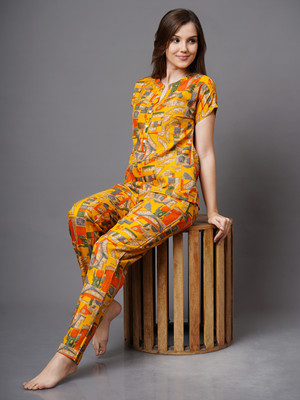ADDYVERO Women Printed Yellow, Multicolor Night Suit Set