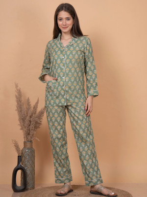 DreamBe Women Floral Print Light Green Night Suit Set