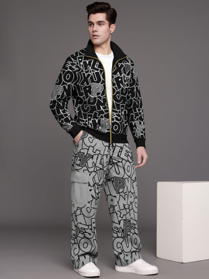 TRIPR Men Printed Black, Grey Night Suit Set