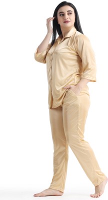 Night Heels Women Solid Gold Shirt & Pyjama set