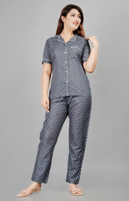TREND ME Women Printed Grey Shirt & Pyjama set