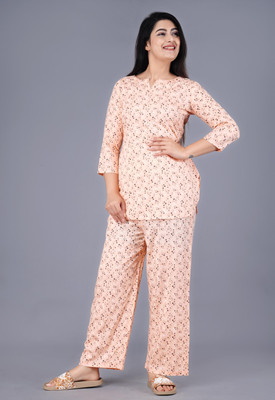 PRADHRUHE Women Printed Multicolor Top & Pyjama Set