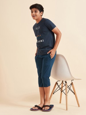 SWEET DREAMS Boys Printed Blue Top & Capri Set