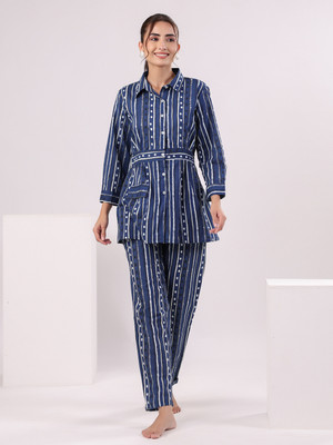 Sanskrutihomes Women Printed Blue Night Suit Set