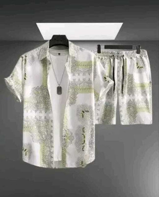 Shiv Men Printed White, Green Night Suit Set