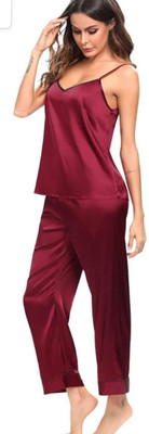 Majese Women Solid Maroon Night Suit Set