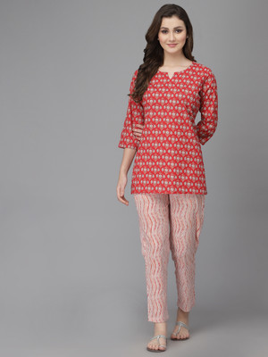 swadeshi fashion store Women Floral Print Red Top & Pyjama Set