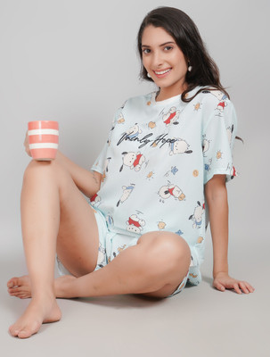 Lugo Women Printed Blue Night Suit Set