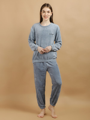 Lugo Women Solid Blue Night Suit Set