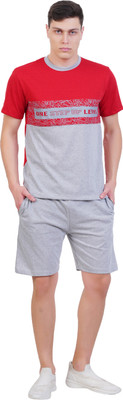 GOKUL FASHION Men Colorblock Red, Grey Top & Shorts Set