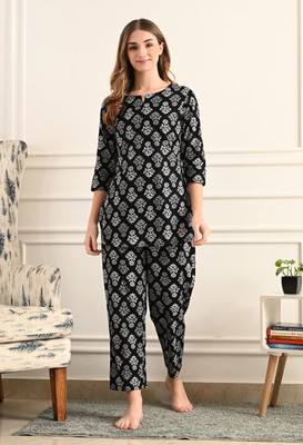 DreamBe Women Printed Black Night Suit Set