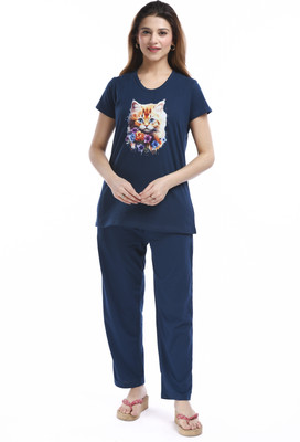 E-MAX Women Printed Multicolor Top & Pyjama Set