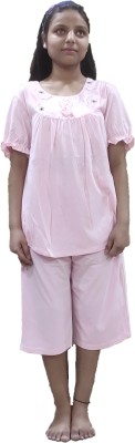 Kolva Girls Solid Pink Top & Capri Set