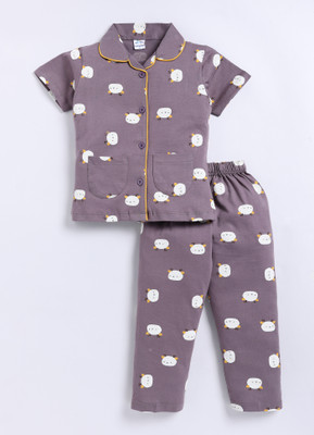 GEMINI LABEL Baby Girls Printed Brown Night Suit Set