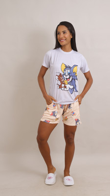 R V Enterprise Women Graphic Print White Top & Shorts Set