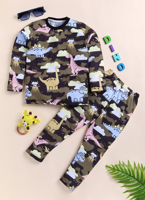Yk Boys Printed Black, Multicolor Night Suit Set