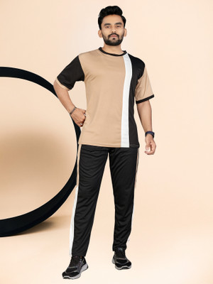 LINSOR FASHION Men Colorblock Black Night Suit Set