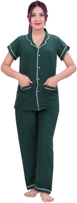 Aarav Boss Women Striped Dark Green Shirt & Pyjama set