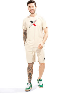 WEET Men Printed Beige Night Suit Set