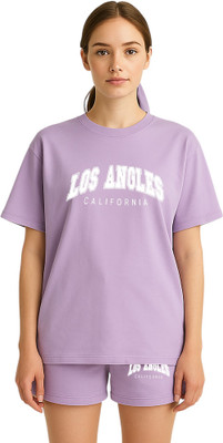 My Swag Women Printed Purple Top & Shorts Set