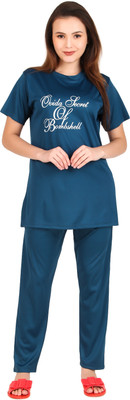 Bombshell Women Printed Blue Top & Pyjama Set
